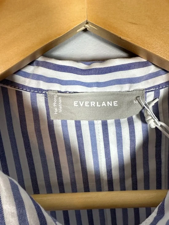 Everlane Cropped Striped Cotton Button Down The Woven PJ Top NWT Medium - Picture 10 of 13